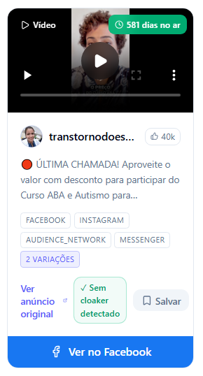 Print do alerta de possível cloaker dentro da ferramenta